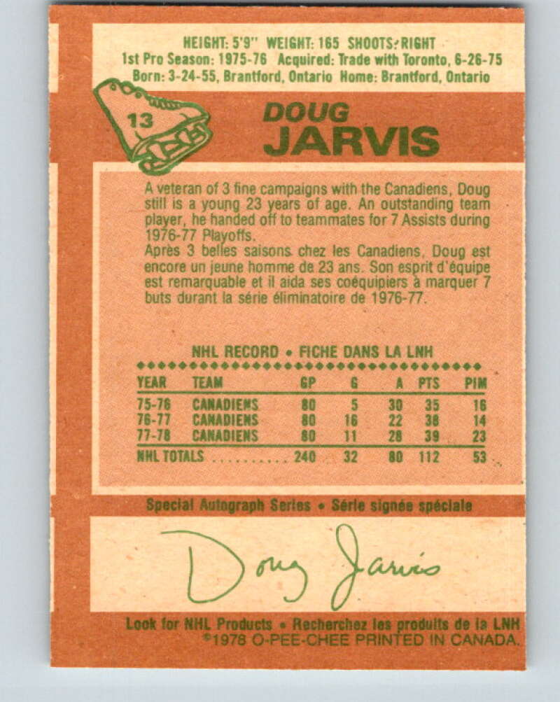 1978-79 O-Pee-Chee #13 Doug Jarvis  Montreal Canadiens  V20952