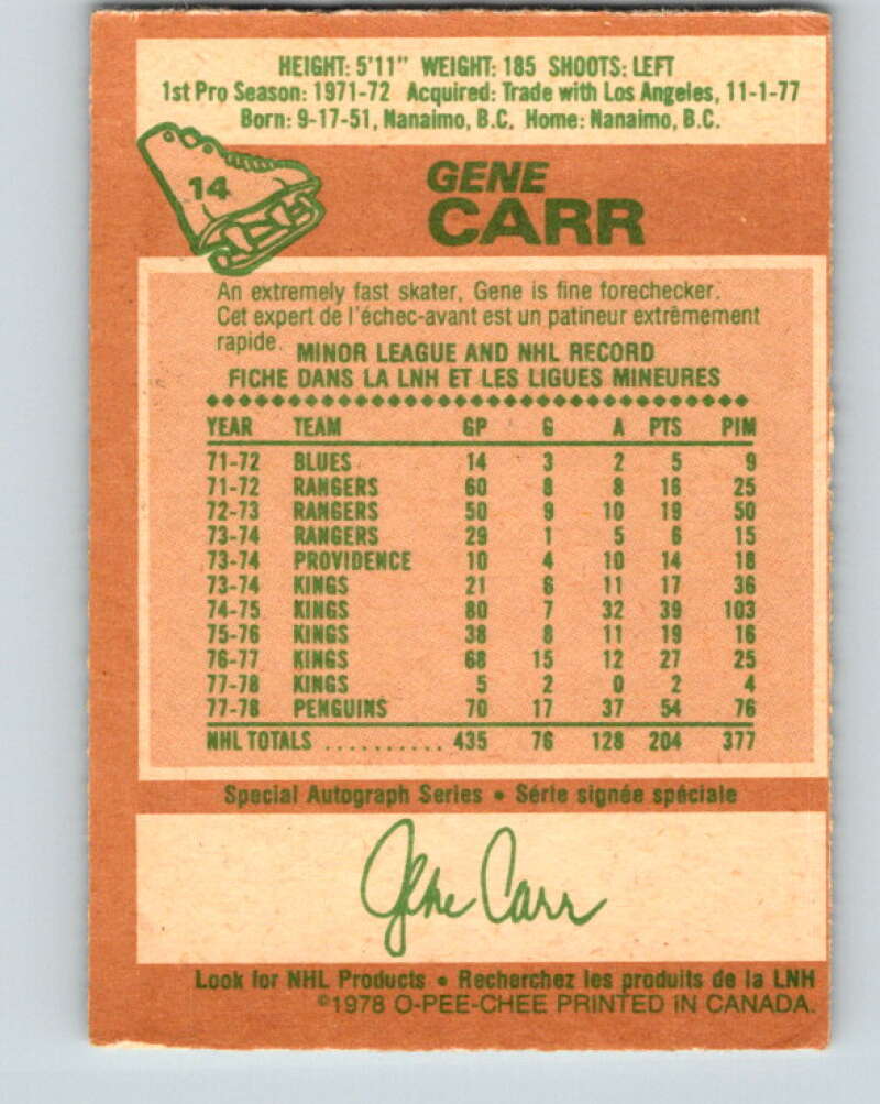 1978-79 O-Pee-Chee #14 Gene Carr  Atlanta Flames  V20955