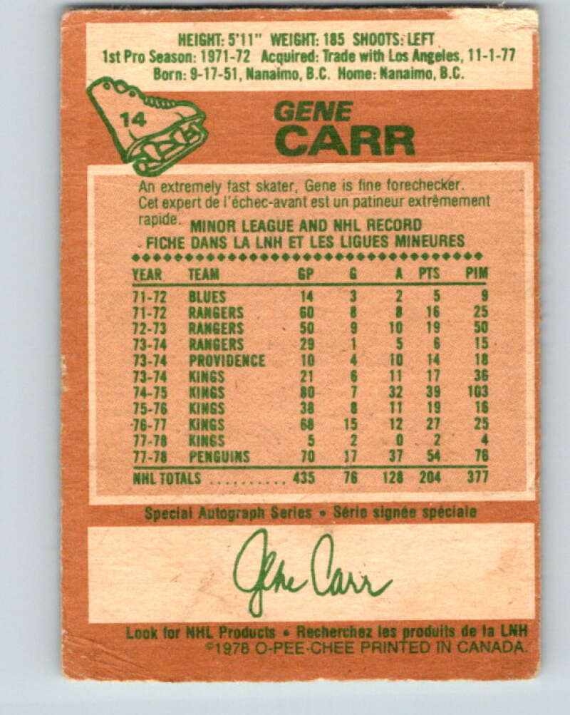 1978-79 O-Pee-Chee #14 Gene Carr  Atlanta Flames  V20956