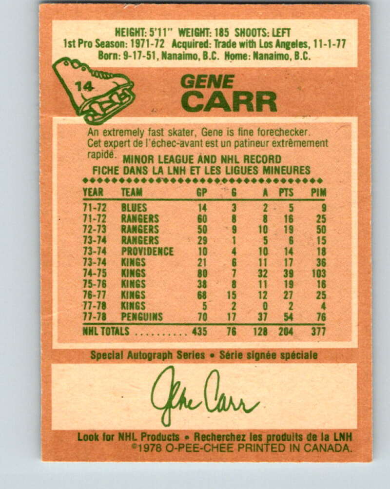 1978-79 O-Pee-Chee #14 Gene Carr  Atlanta Flames  V20957