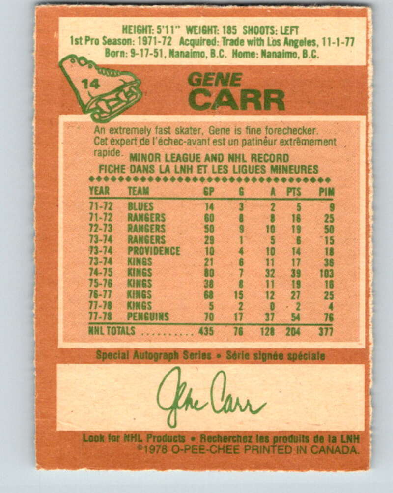 1978-79 O-Pee-Chee #14 Gene Carr  Atlanta Flames  V20958