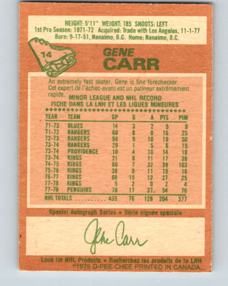 1978-79 O-Pee-Chee #14 Gene Carr  Atlanta Flames  V20959