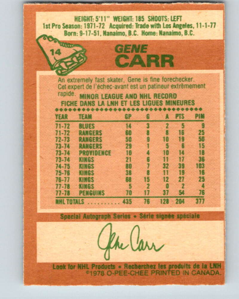 1978-79 O-Pee-Chee #14 Gene Carr  Atlanta Flames  V20960