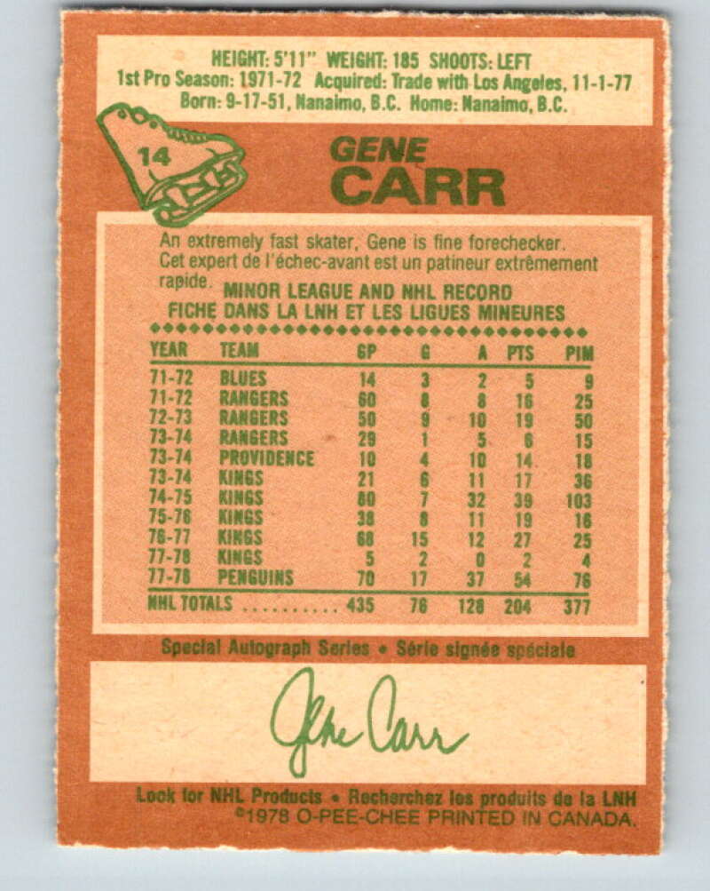 1978-79 O-Pee-Chee #14 Gene Carr  Atlanta Flames  V20961