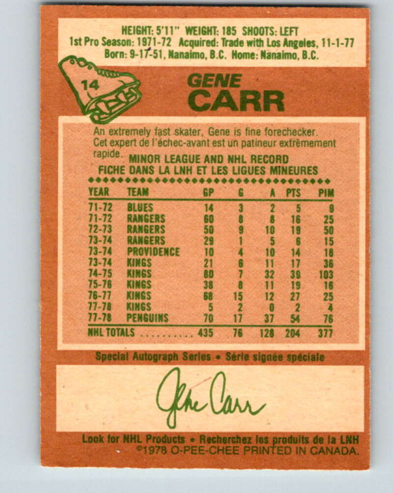 1978-79 O-Pee-Chee #14 Gene Carr  Atlanta Flames  V20964