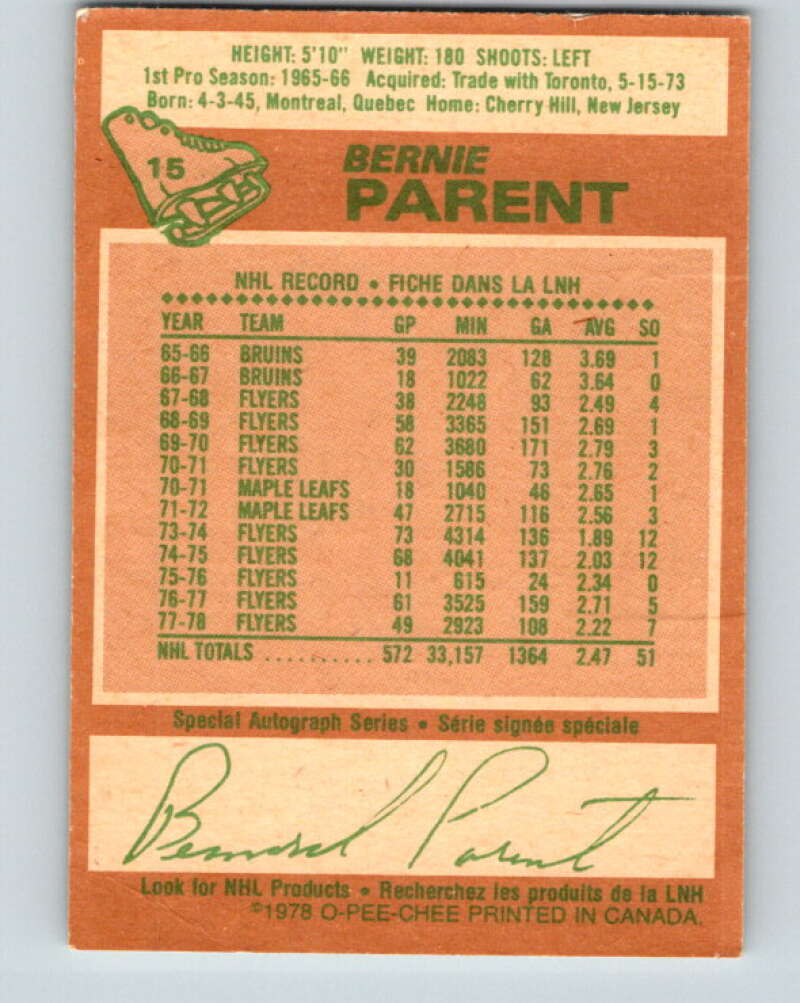 1978-79 O-Pee-Chee #15 Bernie Parent  Philadelphia Flyers  V20967