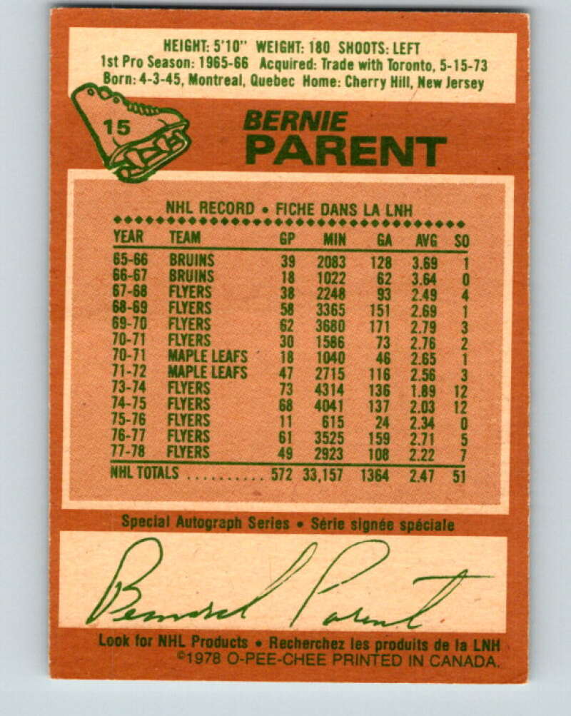 1978-79 O-Pee-Chee #15 Bernie Parent  Philadelphia Flyers  V20970