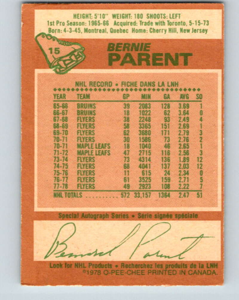 1978-79 O-Pee-Chee #15 Bernie Parent  Philadelphia Flyers  V20971