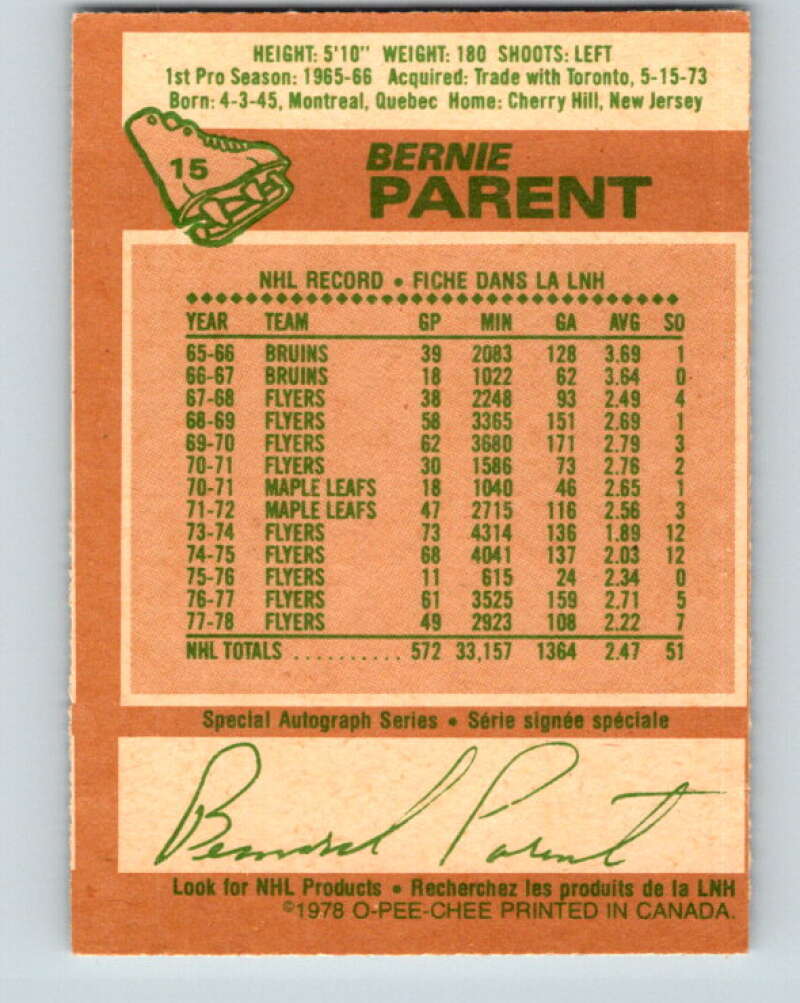 1978-79 O-Pee-Chee #15 Bernie Parent  Philadelphia Flyers  V20973