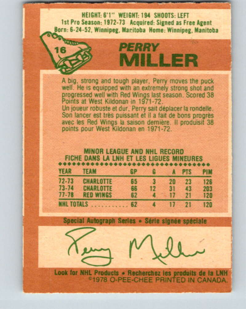 1978-79 O-Pee-Chee #16 Perry Miller  Detroit Red Wings  V20978