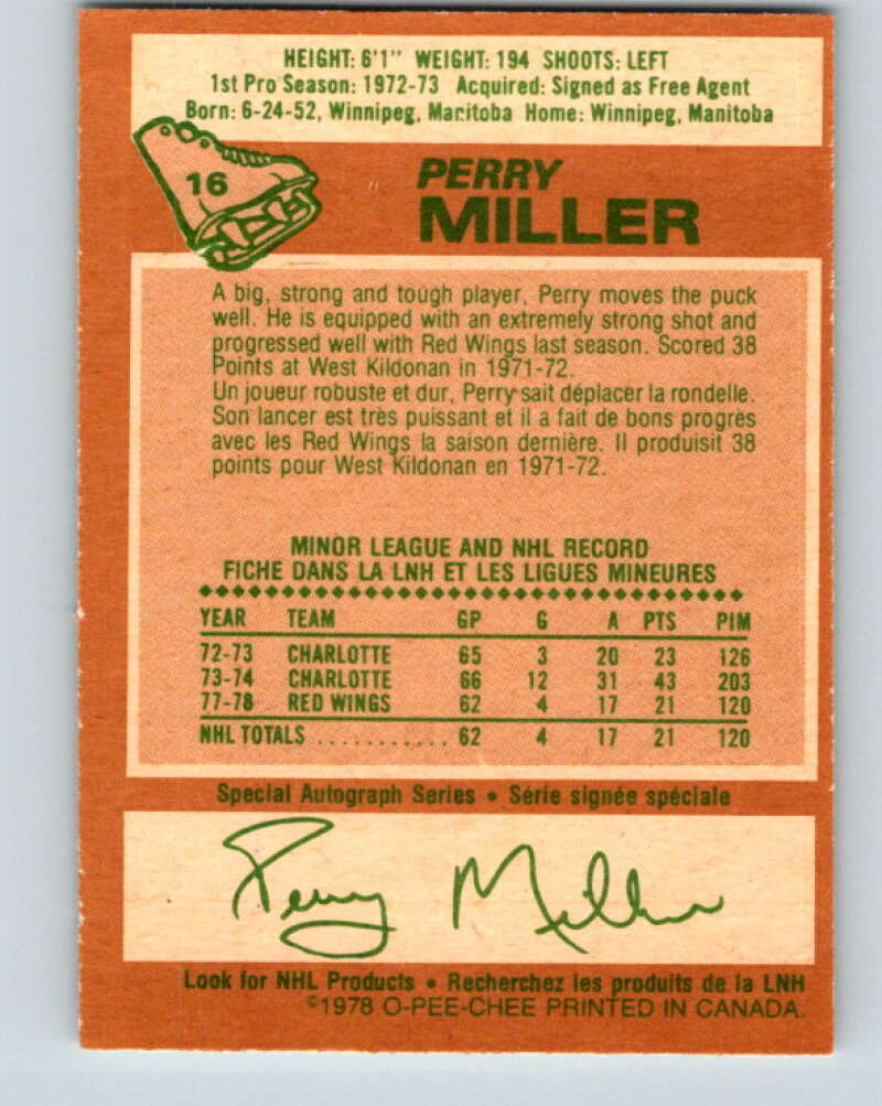 1978-79 O-Pee-Chee #16 Perry Miller  Detroit Red Wings  V20979