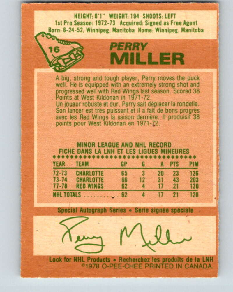 1978-79 O-Pee-Chee #16 Perry Miller  Detroit Red Wings  V20980