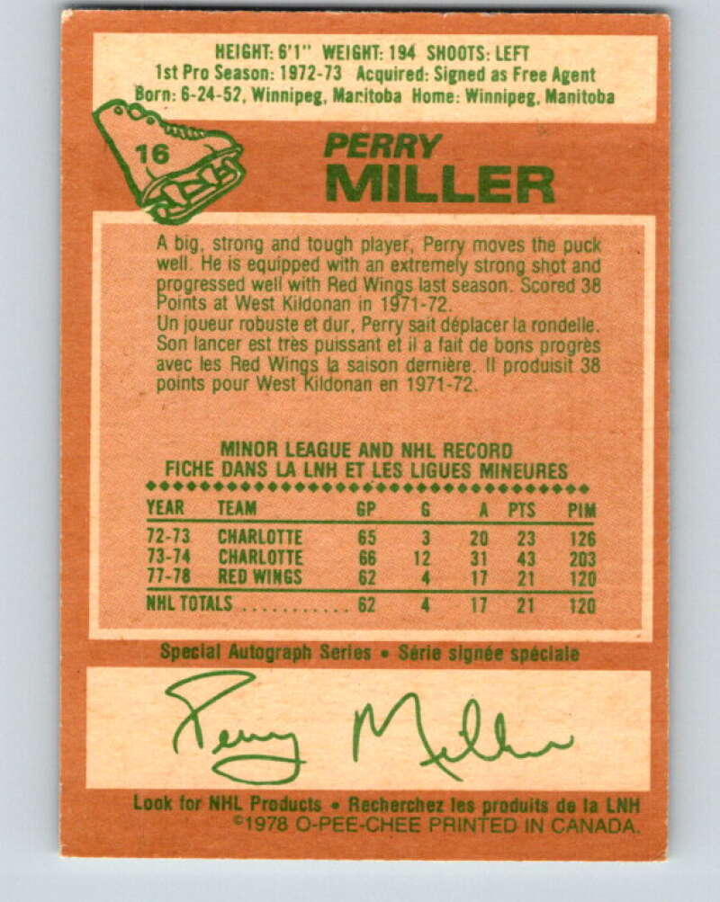 1978-79 O-Pee-Chee #16 Perry Miller  Detroit Red Wings  V20981