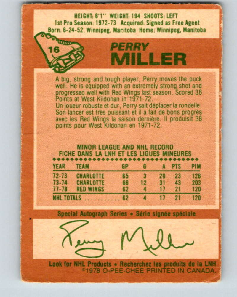 1978-79 O-Pee-Chee #16 Perry Miller  Detroit Red Wings  V20983