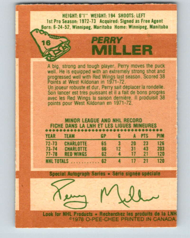 1978-79 O-Pee-Chee #16 Perry Miller  Detroit Red Wings  V20984