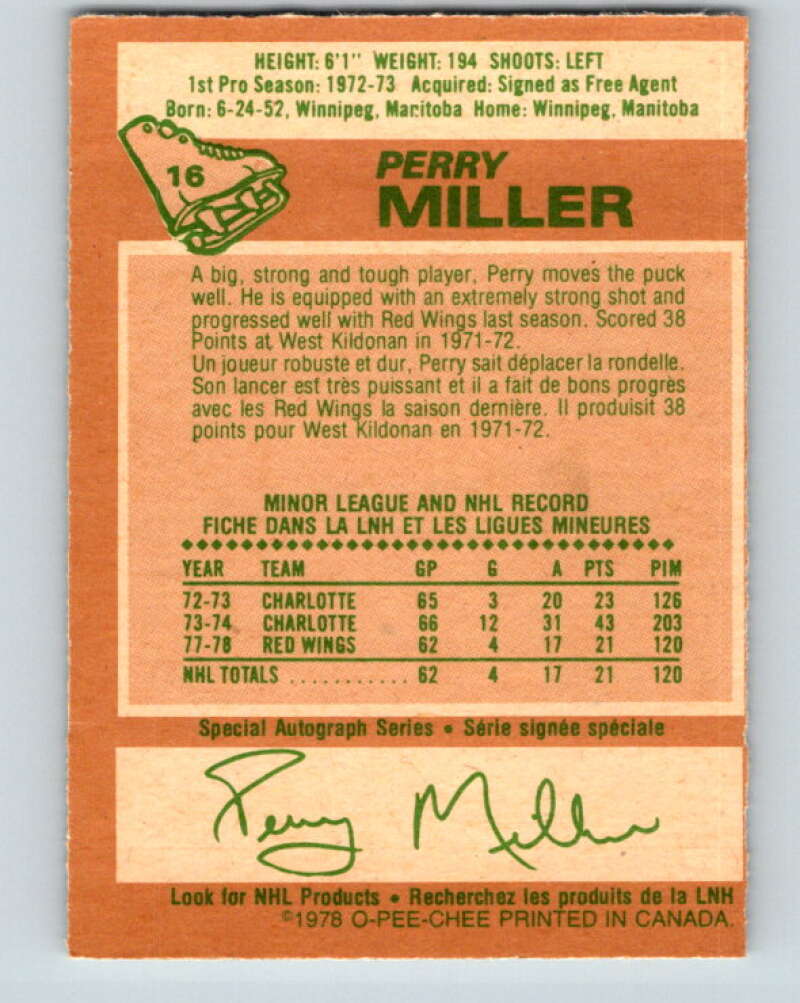 1978-79 O-Pee-Chee #16 Perry Miller  Detroit Red Wings  V20985