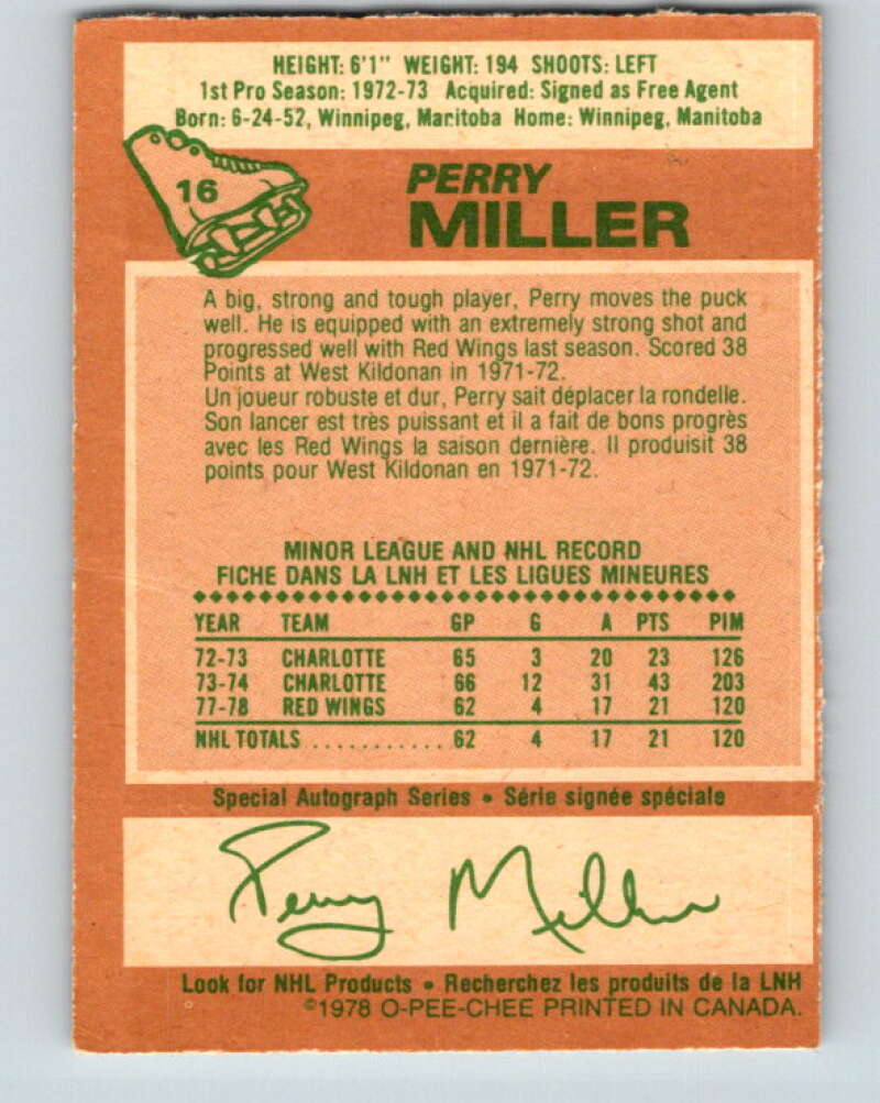 1978-79 O-Pee-Chee #16 Perry Miller  Detroit Red Wings  V20987