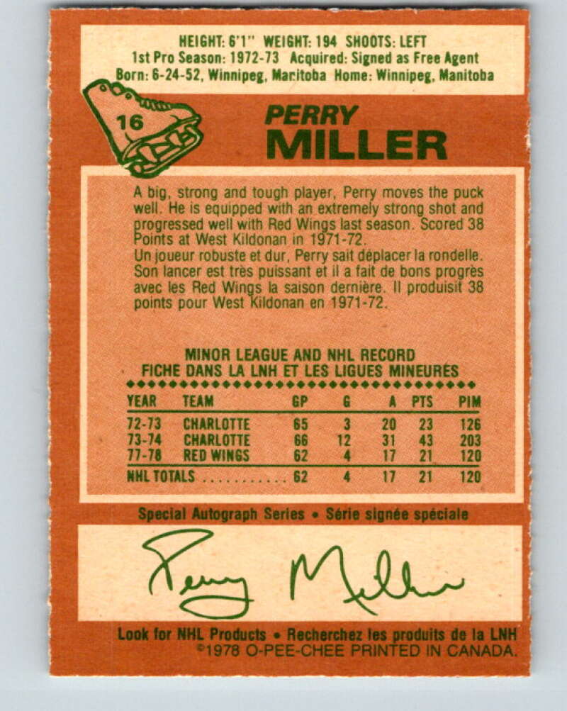 1978-79 O-Pee-Chee #16 Perry Miller  Detroit Red Wings  V20990