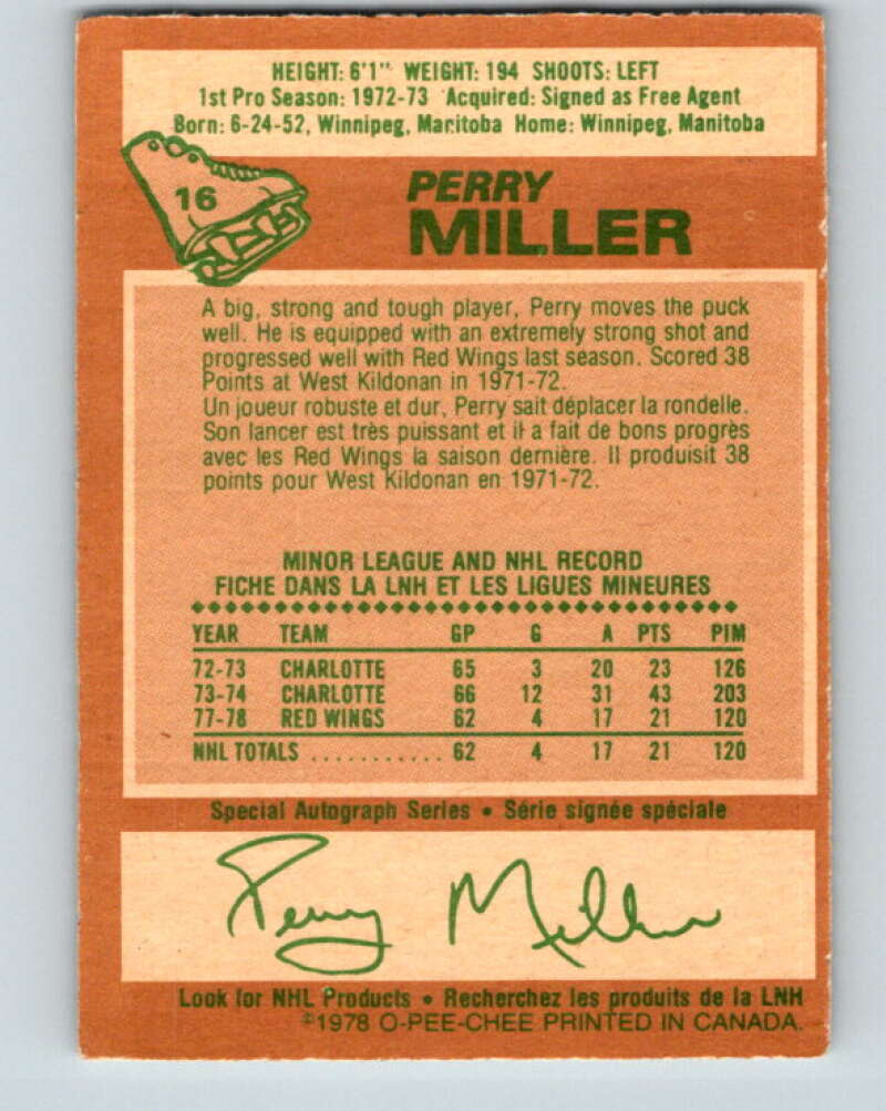1978-79 O-Pee-Chee #16 Perry Miller  Detroit Red Wings  V20991