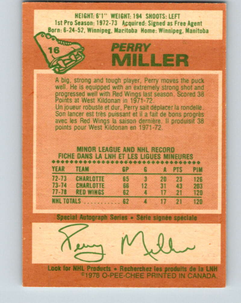 1978-79 O-Pee-Chee #16 Perry Miller  Detroit Red Wings  V20992