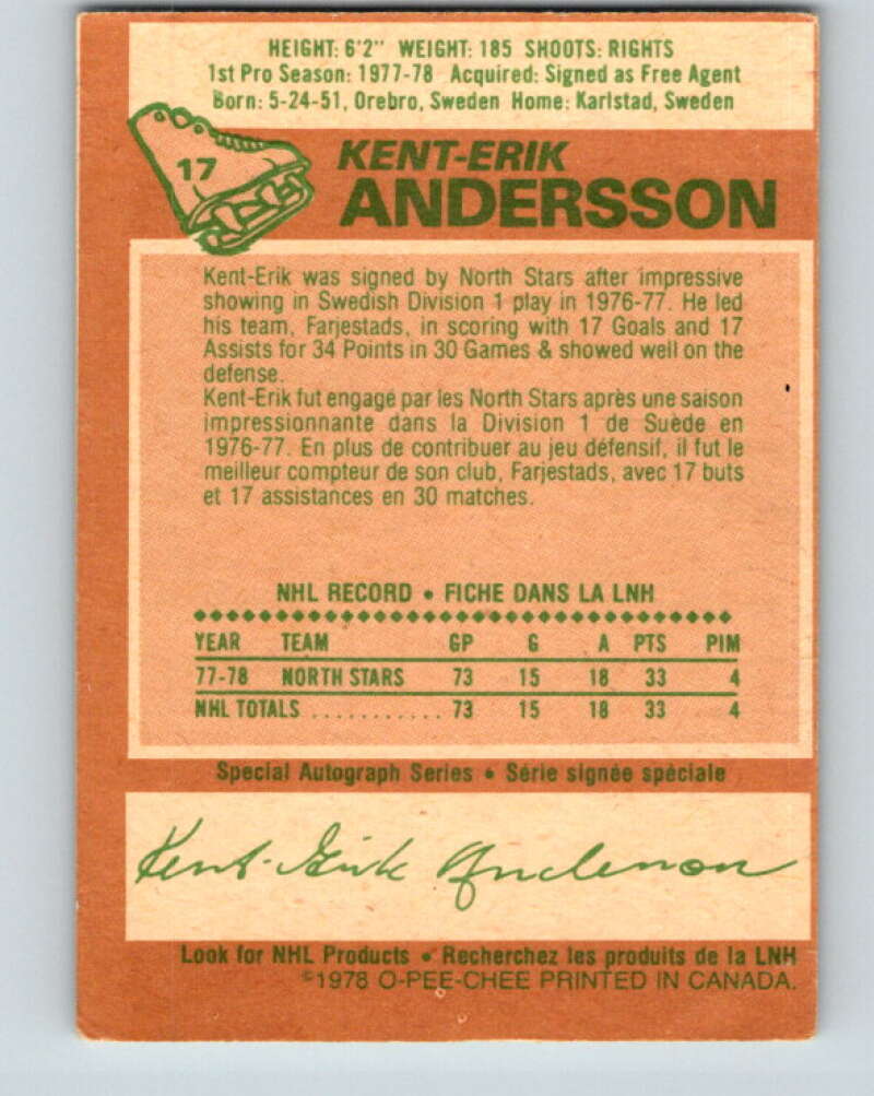 1978-79 O-Pee-Chee #17 Kent-Erik Andersson RC Rookie Minnesota  V20995