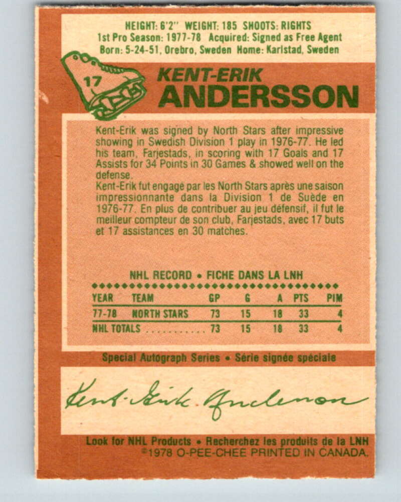 1978-79 O-Pee-Chee #17 Kent-Erik Andersson RC Rookie Minnesota  V21001