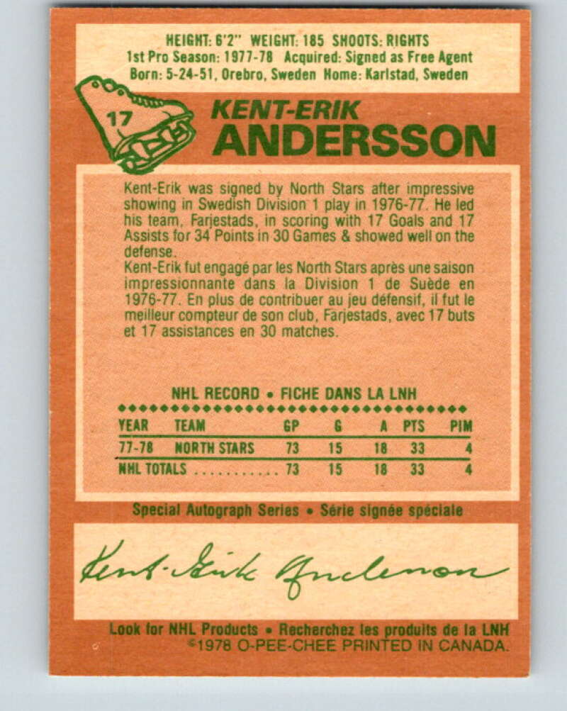 1978-79 O-Pee-Chee #17 Kent-Erik Andersson RC Rookie Minnesota  V21003