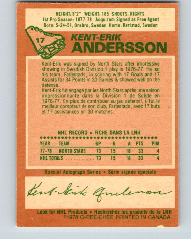 1978-79 O-Pee-Chee #17 Kent-Erik Andersson RC Rookie Minnesota  V21005