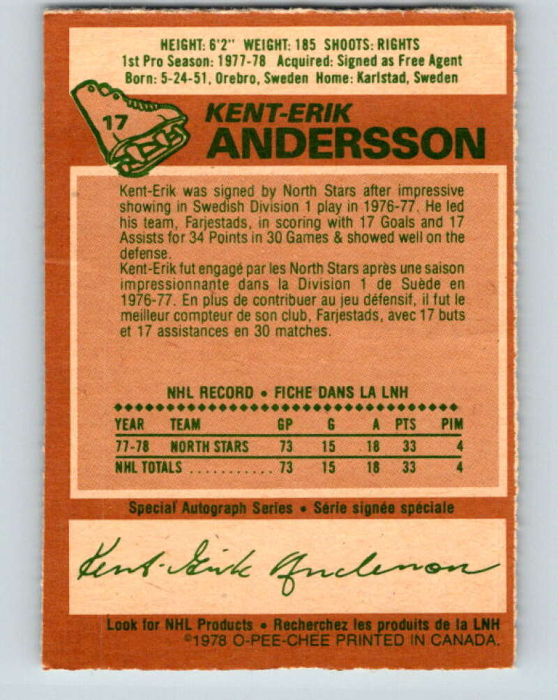 1978-79 O-Pee-Chee #17 Kent-Erik Andersson RC Rookie Minnesota  V21010