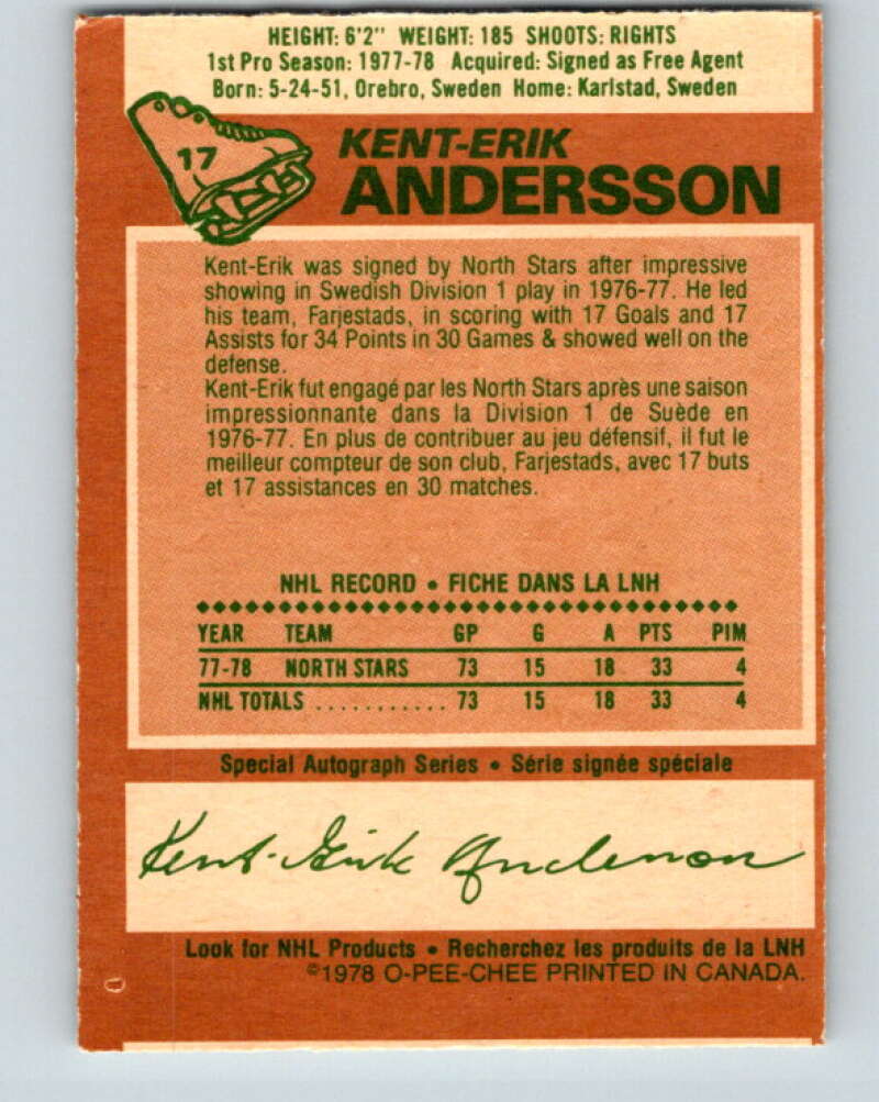 1978-79 O-Pee-Chee #17 Kent-Erik Andersson RC Rookie Minnesota  V21012