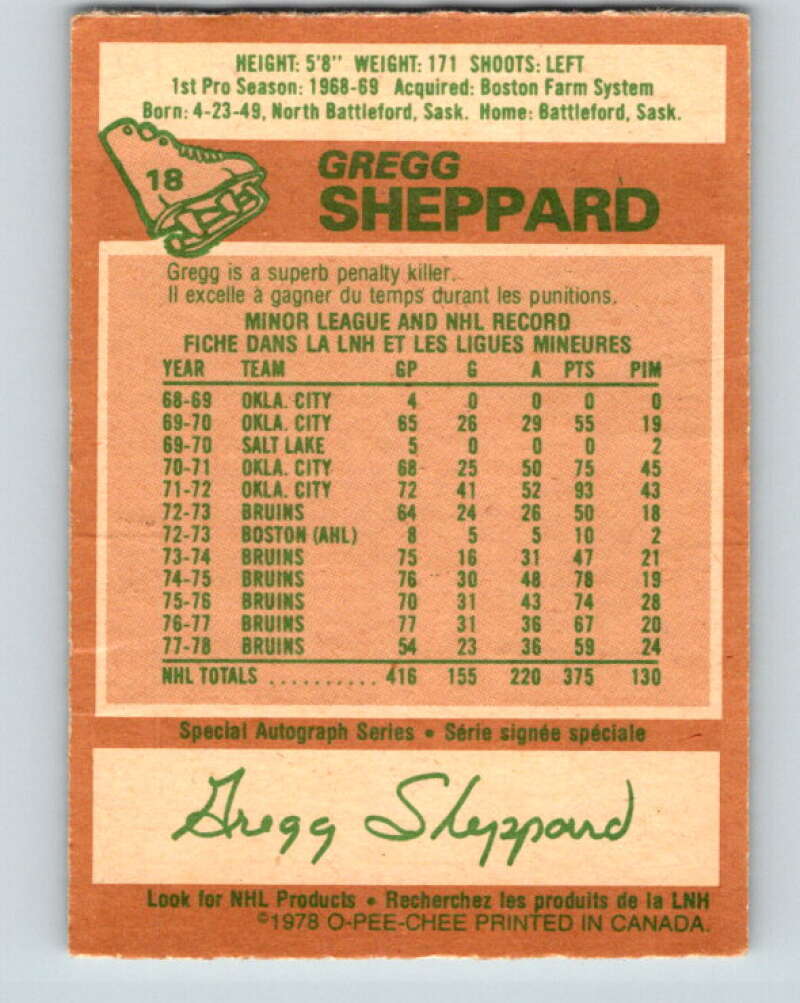 1978-79 O-Pee-Chee #18 Gregg Sheppard  Pittsburgh Penguins  V21016