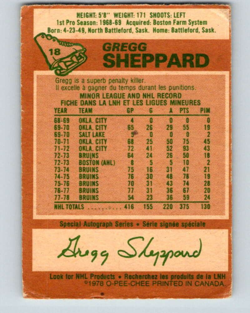 1978-79 O-Pee-Chee #18 Gregg Sheppard  Pittsburgh Penguins  V21018