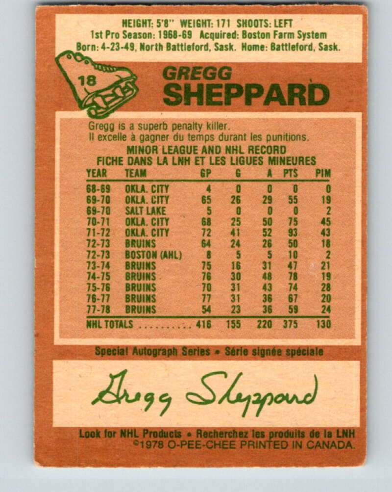 1978-79 O-Pee-Chee #18 Gregg Sheppard  Pittsburgh Penguins  V21021