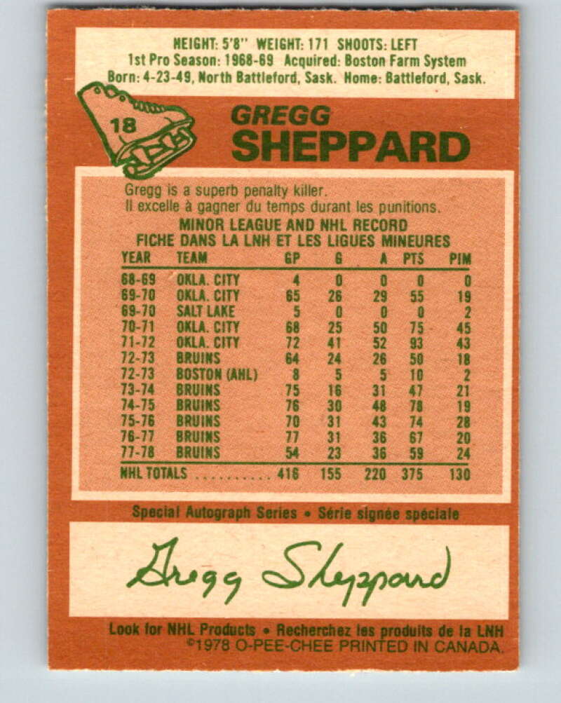 1978-79 O-Pee-Chee #18 Gregg Sheppard  Pittsburgh Penguins  V21024