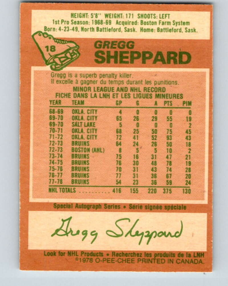 1978-79 O-Pee-Chee #18 Gregg Sheppard  Pittsburgh Penguins  V21026