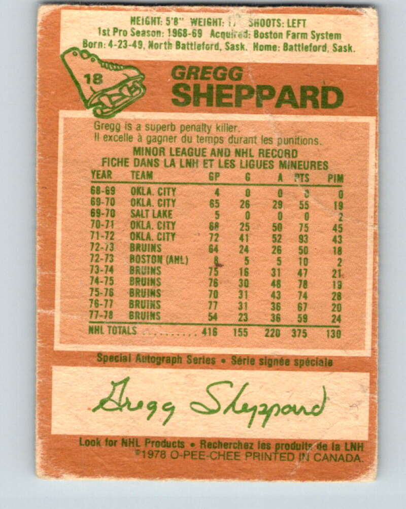 1978-79 O-Pee-Chee #18 Gregg Sheppard  Pittsburgh Penguins  V21027
