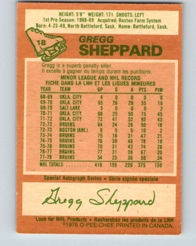 1978-79 O-Pee-Chee #18 Gregg Sheppard  Pittsburgh Penguins  V21028