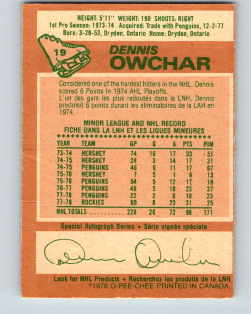 1978-79 O-Pee-Chee #19 Dennis Owchar  Colorado Rockies  V21041