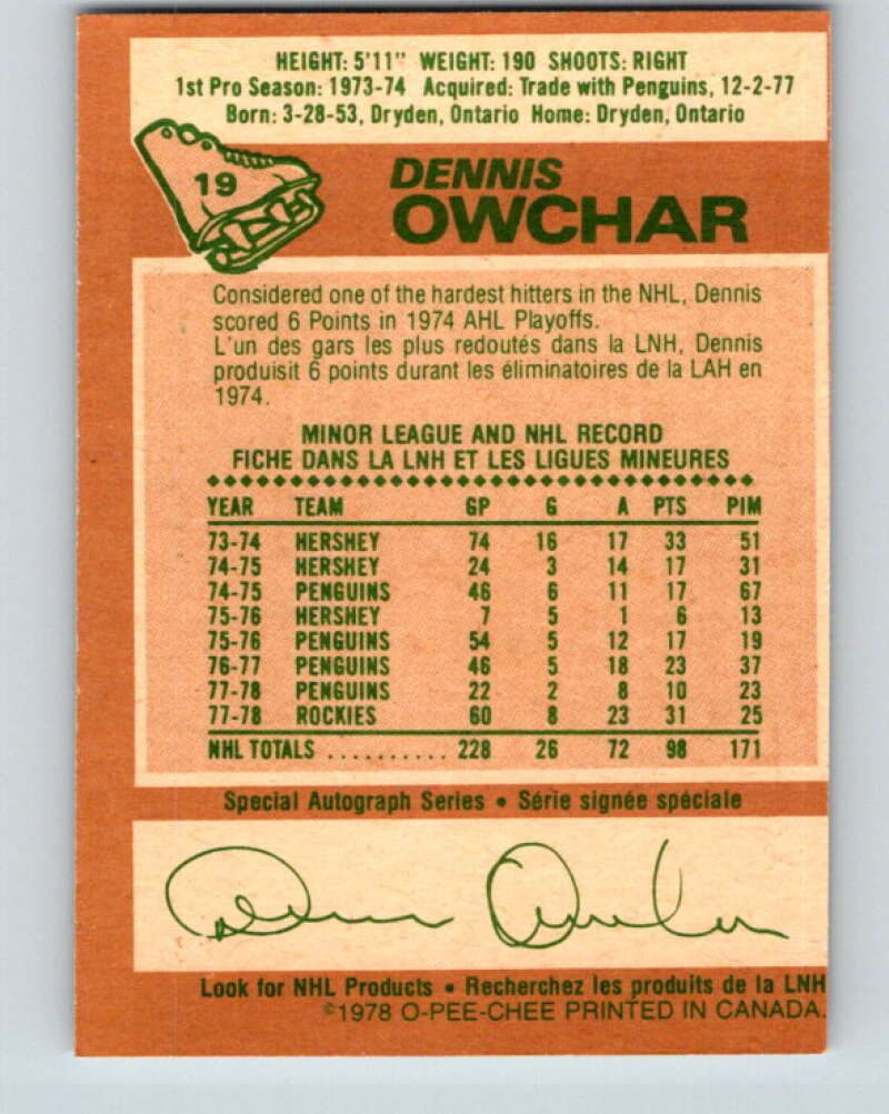 1978-79 O-Pee-Chee #19 Dennis Owchar  Colorado Rockies  V21045