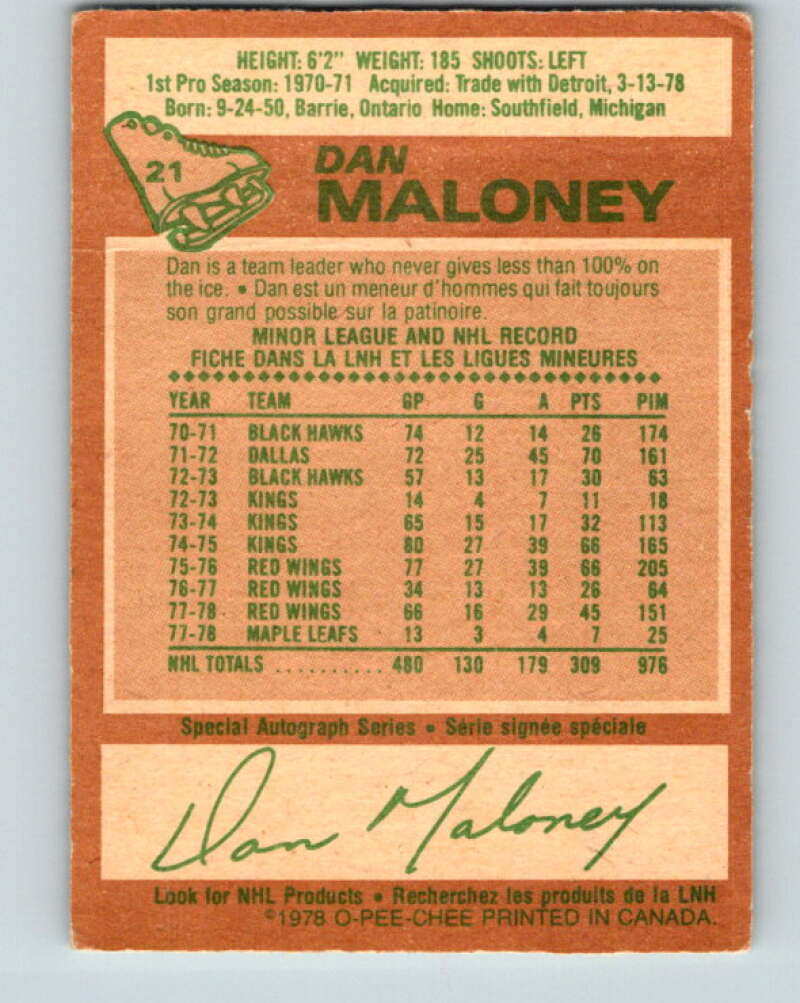 1978-79 O-Pee-Chee #21 Dan Maloney  Toronto Maple Leafs  V21071