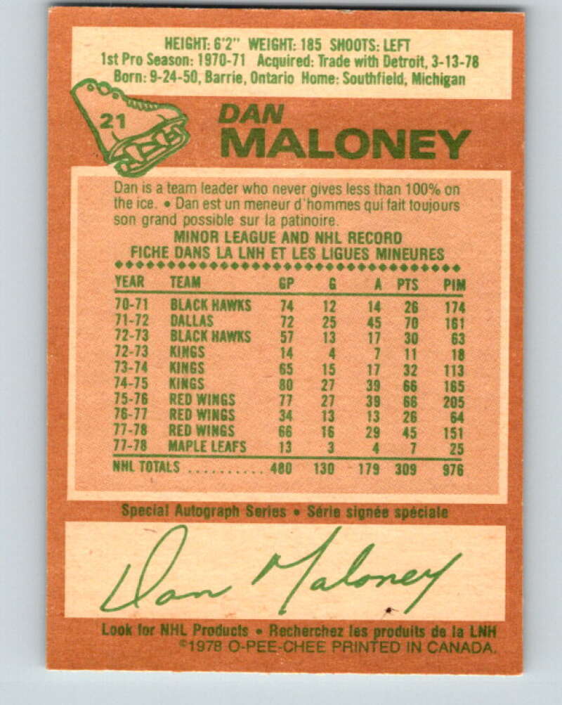 1978-79 O-Pee-Chee #21 Dan Maloney  Toronto Maple Leafs  V21072