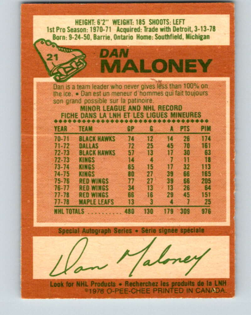 1978-79 O-Pee-Chee #21 Dan Maloney  Toronto Maple Leafs  V21074