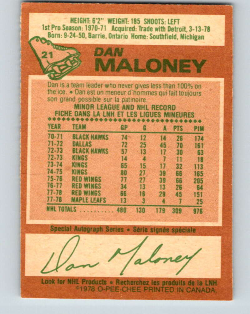 1978-79 O-Pee-Chee #21 Dan Maloney  Toronto Maple Leafs  V21077