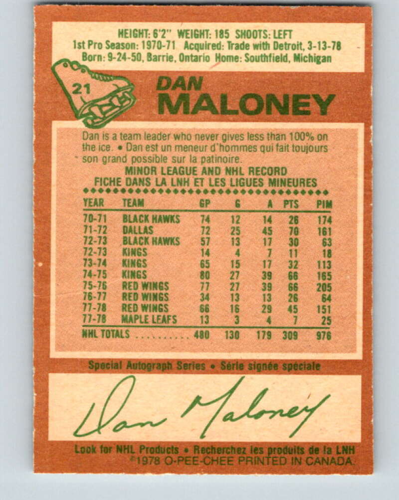 1978-79 O-Pee-Chee #21 Dan Maloney  Toronto Maple Leafs  V21079