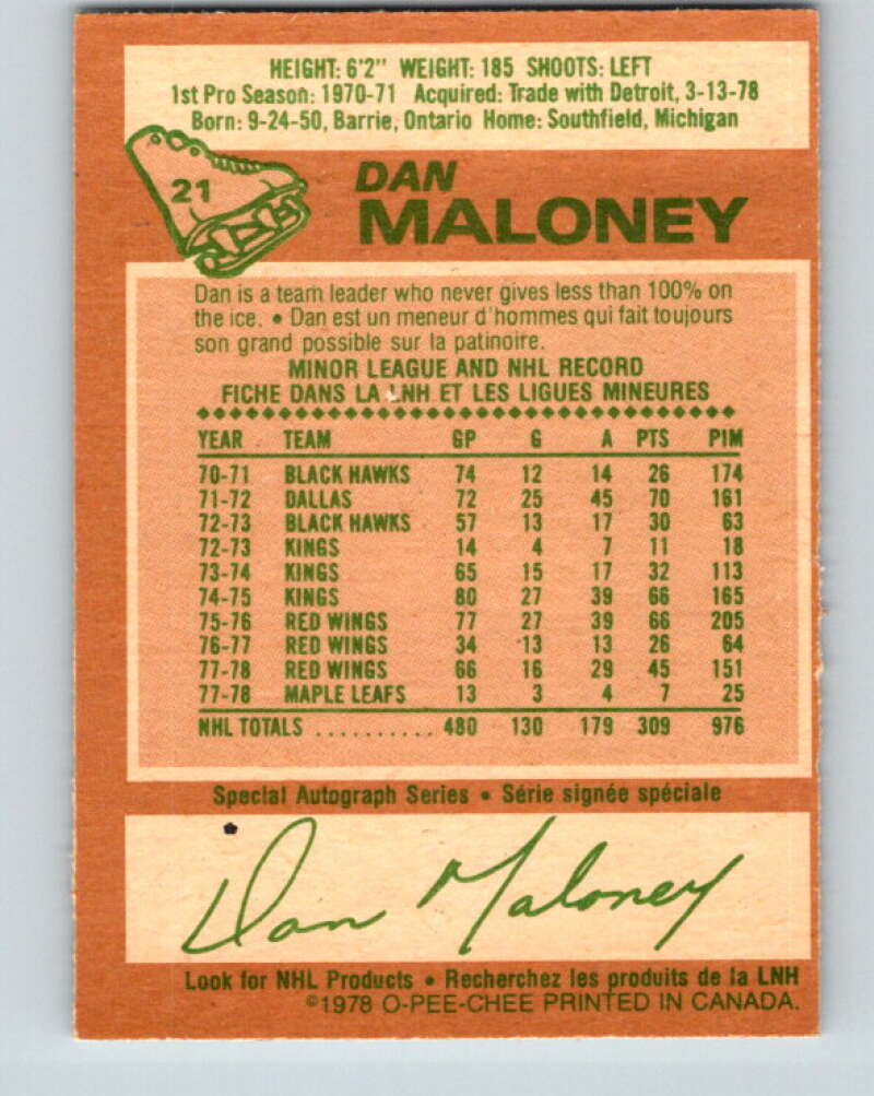 1978-79 O-Pee-Chee #21 Dan Maloney  Toronto Maple Leafs  V21080