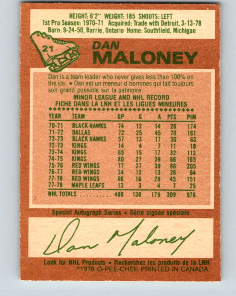 1978-79 O-Pee-Chee #21 Dan Maloney  Toronto Maple Leafs  V21082