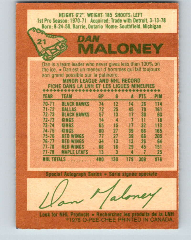1978-79 O-Pee-Chee #21 Dan Maloney  Toronto Maple Leafs  V21084