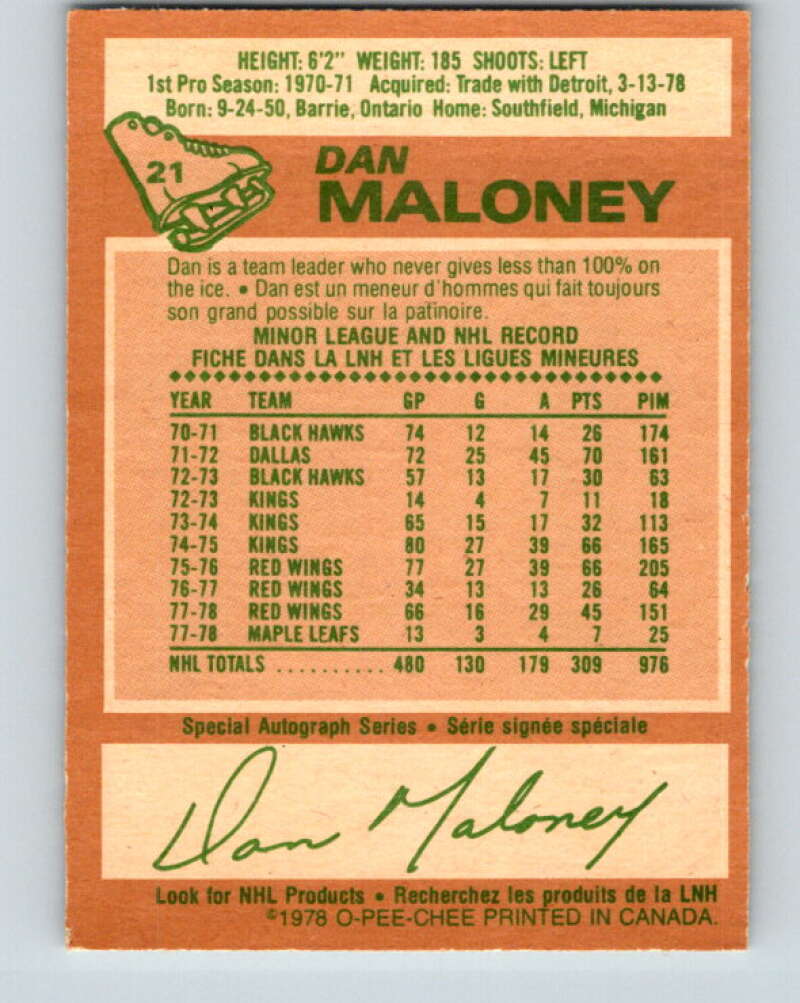 1978-79 O-Pee-Chee #21 Dan Maloney  Toronto Maple Leafs  V21086