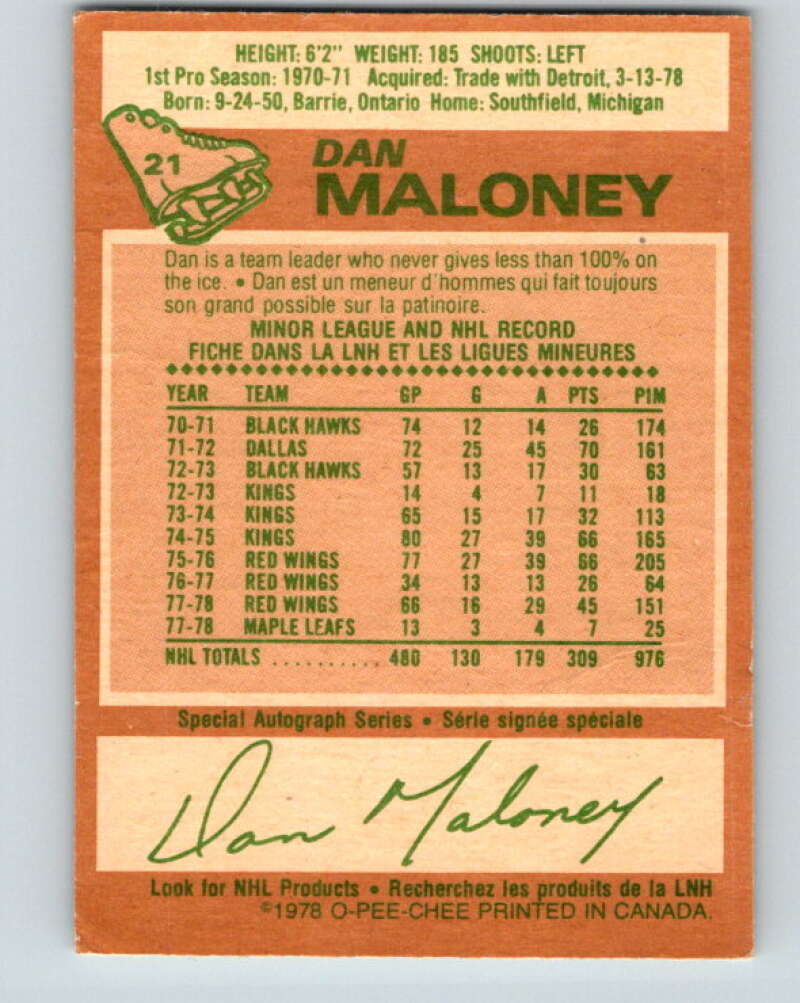 1978-79 O-Pee-Chee #21 Dan Maloney  Toronto Maple Leafs  V21089