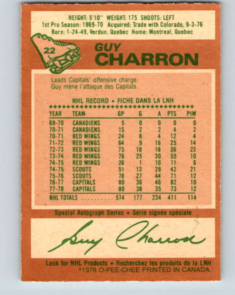 1978-79 O-Pee-Chee #22 Guy Charron  Washington Capitals  V21092